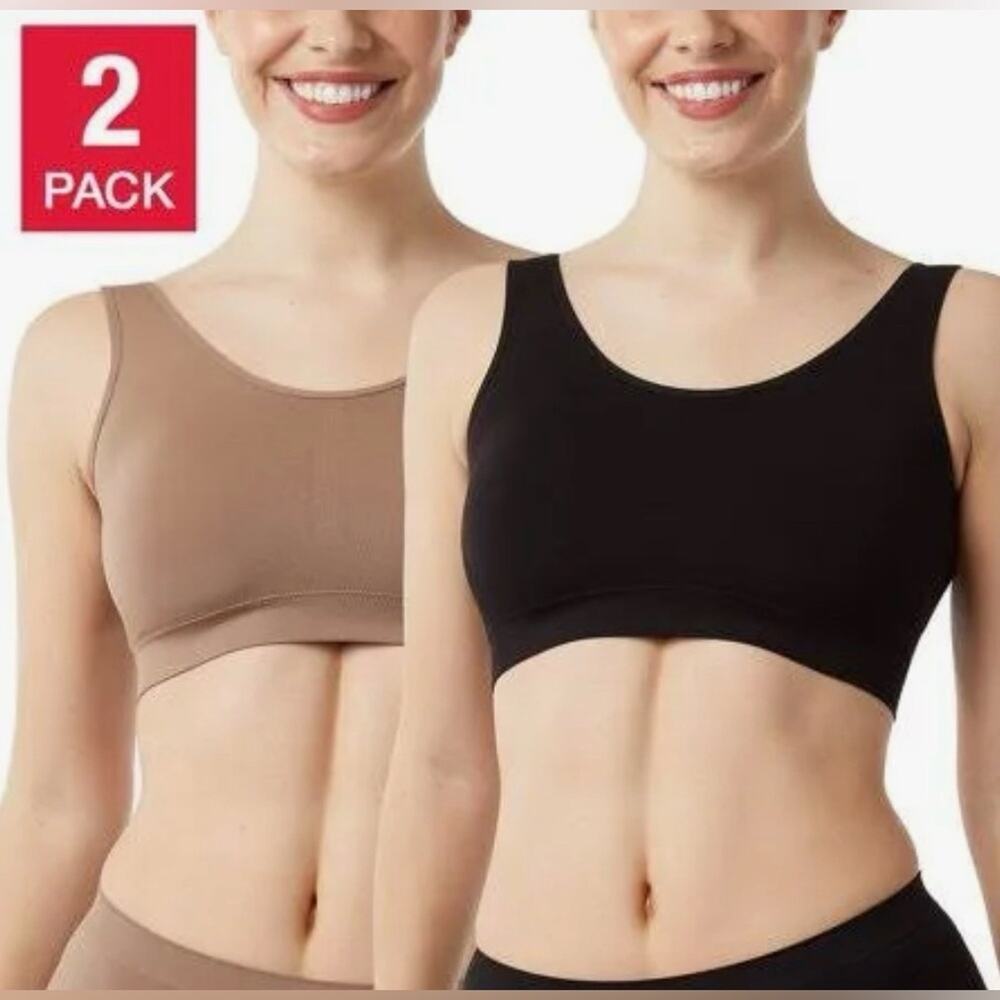New Layer Zero by 32 Degrees Bra Set Black Tan 2-Pack Seamless Wireless Stretch